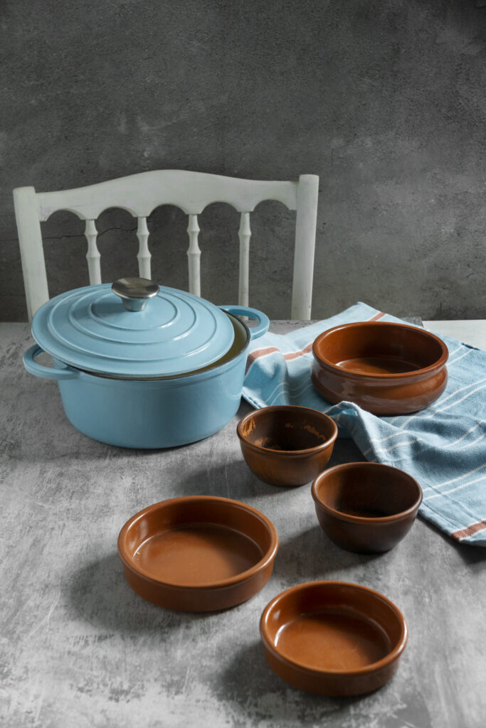 high angle dishes arrangement table