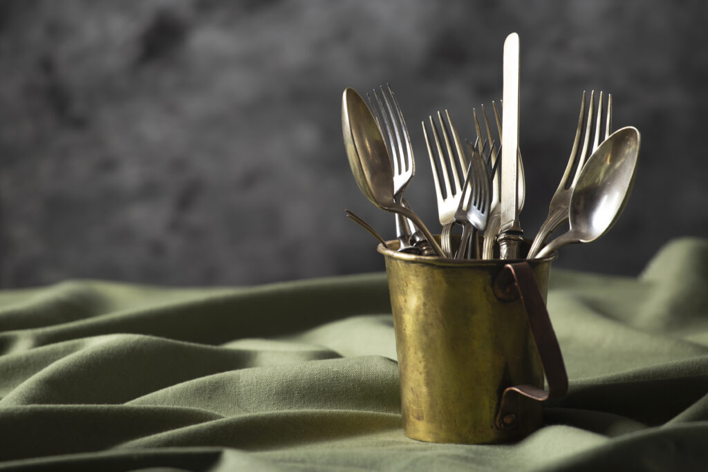 view vintage metallic cutlery